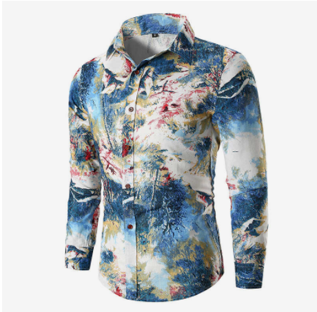 blue abstract long sleeve shirts